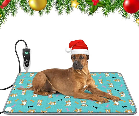 Extra Large Dog Heating Pad 47x30 in Waterproof Pet Heating Pad Smart Thermostat Switch, Whelping Supplies Heated Dog Bed, Adding Wire Rope Wires Puppy Heating Pad Mat-Blue