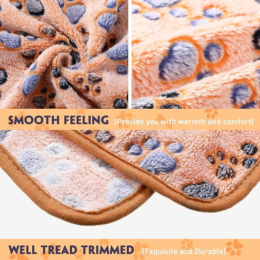 Tatuo 4 Pcs Dog Blanket Pet Puppy Blanket Puppy Teething Toys Paw Print Fleece Blanket for Pet Cat Soft Warm Sleep Mat Guinea Pig Cage Blanket(Medium(30 x 20.5 Inch),Coffee)
