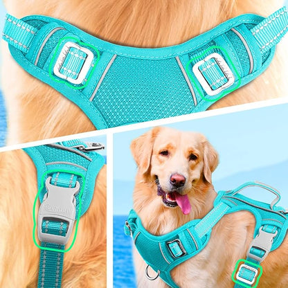 BARKBAY No Pull Dog Harness Large Reflective Dog Harness with Front Clip and Easy Control Handle for Walking Training Running with ID tag Pocket(Ocean Blue,M)