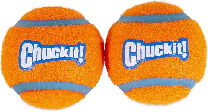 Chuckit! Dog Tennis Ball Dog Toy, Medium (2.5 Inch Diameter) for dogs 20-60 lbs, Shrink Wrap Pack of 2