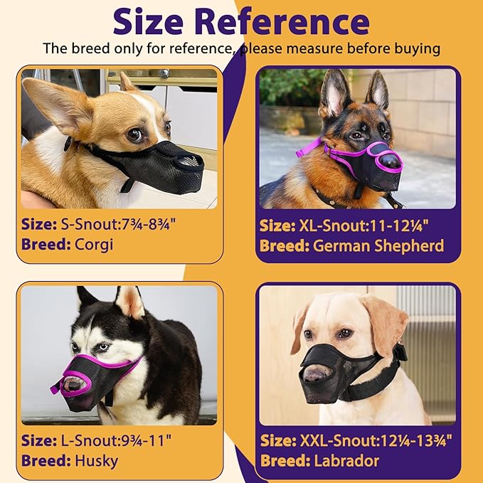 LUCKYPAW Dog Muzzle, Mesh Muzzle for Large Medium Small Dogs with Front Opening Design, Dog Mouth Cover to Prevent Biting, Licking, Chewing, Scavenging, Breathable Pet Muzzle Allows Drinking(Black,L)