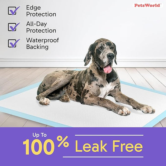 PETSWORLD Giant Dog Potty Pads, Odor-Eliminating, 36" x 36", Ultra Absorbent 5-Layer Leak-Proof Training Pads for Dogs & Cats (36x36, 50 Count)