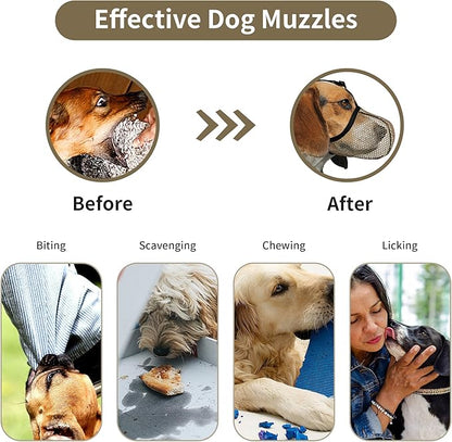 Dog Muzzle, Breathable Soft Muzzle for Medium to Large Dogs to Anti & Prevent Barking Biting Chewing, Reflective & Adjustable Basket Muzzle with Air Mesh for Beagle Brown L