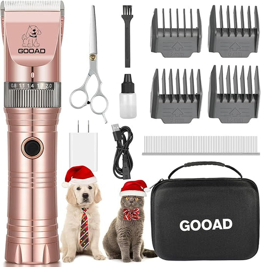 Dog Clippers for Grooming, Cordless,Low Noise, Electric Quiet,Rechargeable, Dog Trimmer Grooming Kit, Pet Hair Clippers for Thick Coats, Shaver for Small and Large Dogs Cats,Rose Gold