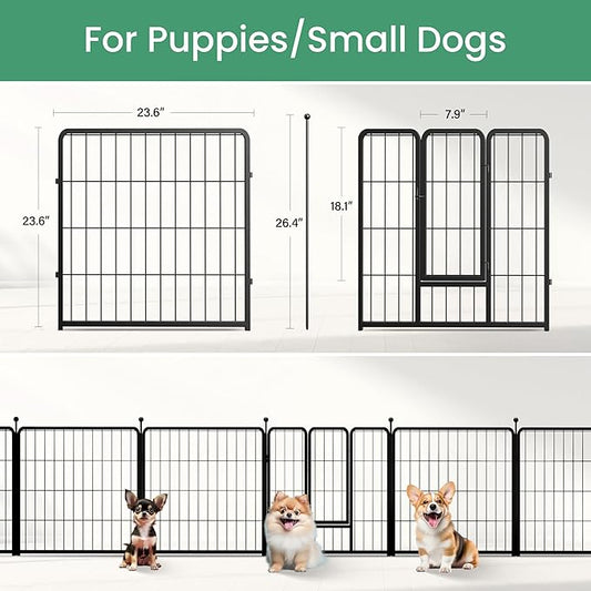 HealSmart Dog Playpen 24 Inch 8 Panels, Heavy Duty Metal Portable Pet Playpen Indoor Outdoor for Camping, Yard, RV, Garden Fence, Privacy Patio, Black