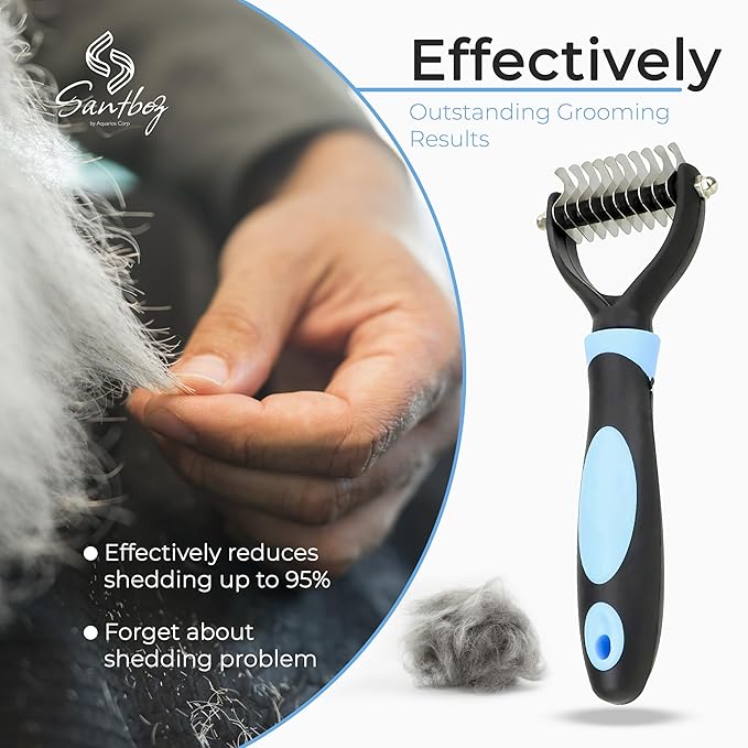 Deshedding Brush & Rake for Pets - 2-Sided Professional Grooming Tool Effectively Removes Knots, Tangles & Loose Hair from Cats & Dogs (4 IN)