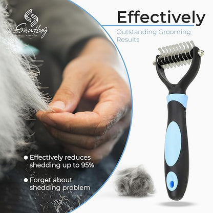 Deshedding Brush & Rake for Pets - 2-Sided Professional Grooming Tool Effectively Removes Knots, Tangles & Loose Hair from Cats & Dogs (4 IN)