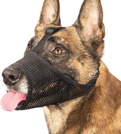 LUCKYPAW Dog Muzzle, Mesh Muzzle for Large Medium Small Dogs, Soft Dog Muzzle to Prevent Biting Chewing Excessive Barking with Adjustable Head Strap, Perfect for Vet Visit (Black, M)