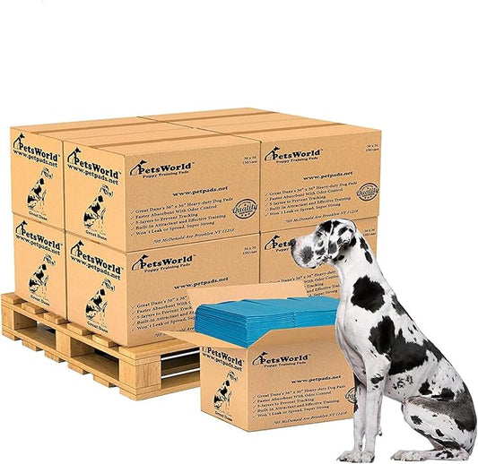 PETSWORLD Giant Dog Potty Pads, Odor-Eliminating, 36" x 36", Ultra Absorbent 5-Layer Leak-Proof Training Pads for Dogs & Cats (36x36, 1200 Count)