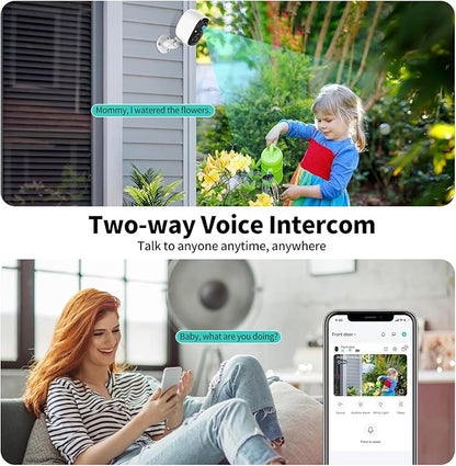 Security Cameras Wireless Outdoor,2K Indoor WiFi Wireless Cameras,Outside Battery Powered Camera for Home Security,AI Motion Detection,Color Night Vision,Spotlight,Siren Alarm,SD/Cloud Storage,2 Pack
