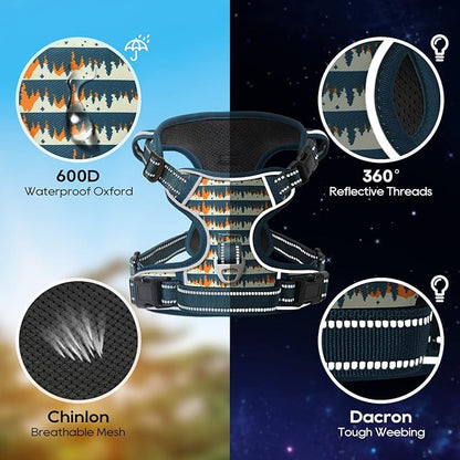 Timos Dog Harness, No-Pull Pet Harness with 2 Leash Clips, 3 Snap Buckles Adjustable Soft Padded Dog Vest, Reflective No-Choke Pet Oxford Vest with Easy Control Handle for Small Medium Large Dogs