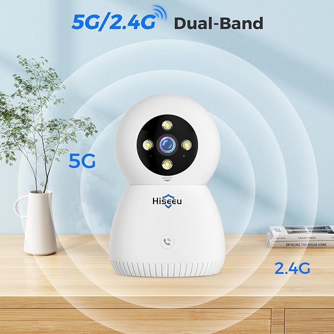 Hiseeu Indoor Security Camera, 2.4G/5G 5MP Baby Monitor Pet Camera for Home Security, PTZ 360°, Auto Tracking, 2 Way Audio, Night Vision, Humanoid Detection, No Monthly Fee, 2PCS