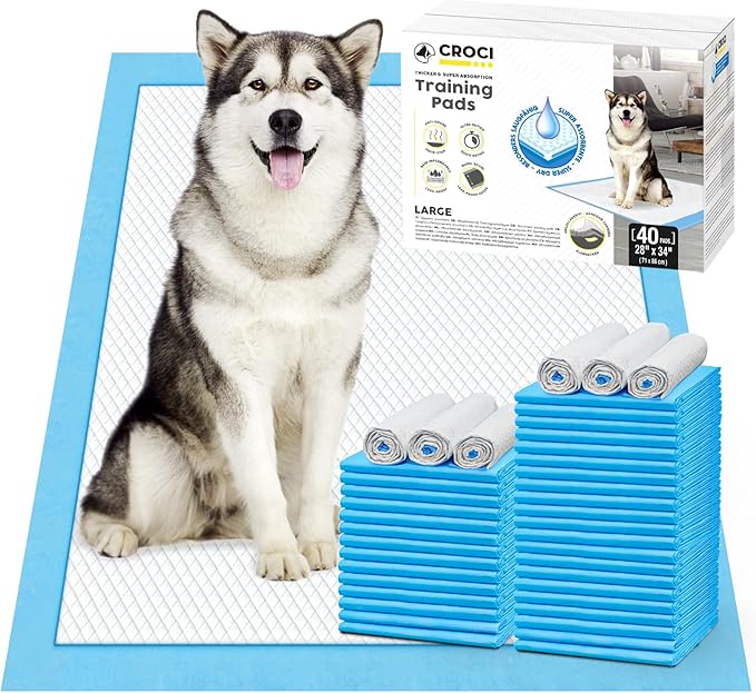 CROCI Wee Wee Pads for Dogs - 28x34in Extra Large Puppy Dog Pads with Adhesive Tabs, Super Absorbent Up to 6 Cups, Disposable (40 Counts)