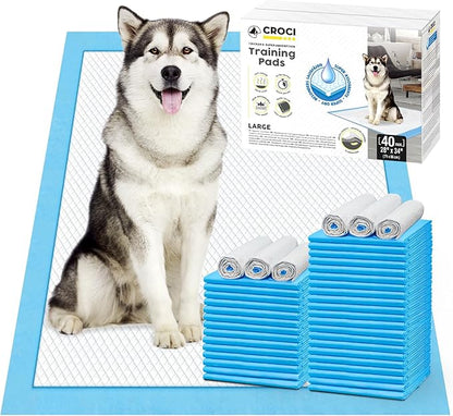 CROCI Wee Wee Pads for Dogs - 28x34in Extra Large Puppy Dog Pads with Adhesive Tabs, Super Absorbent Up to 6 Cups, Disposable (40 Counts)
