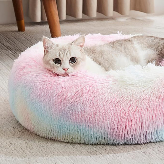 WESTERN HOME WH Calming Dog & Cat Bed, Anti-Anxiety Donut Cuddler Warming Cozy Soft Round Bed, Fluffy Faux Fur Plush Cushion Bed for Small Medium Dogs and Cats