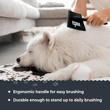 Slicker Brush for Goldendoodles and Long Haired Dogs Black Finish Long Stainless Steel Pins for Detangling and DeMatting Grooming Tool for Home by Doodle Me This Kingston and Hamilton
