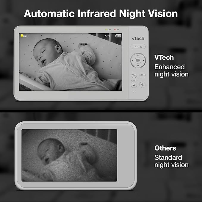 VTech Video Baby Monitor with 7" Color LCD Screen, Portable, Long Battery Life, Clear Audio/Video Quality, Secure Tranmission, No Wi-Fi, 2-Way Audio, Temperature Sensor, Travel Monitor: 819 Max