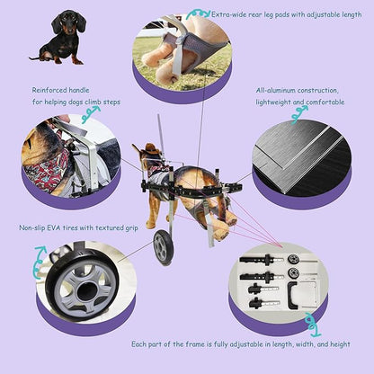 Dog Wheelchair,Lightweight Aluminum Frame with Handle,Extended Leg Straps,Includes Leash,Fits Pugs,French Bulldogs,and Schnauzers（Middle Size）/Beagle,Corgi,and Cocker Spaniel（Large Size）