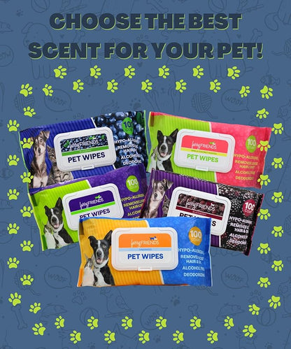 FurryFriends Pet Wipes | Unscented | Hypo-allergenic | Alcohol Free| Deodorizing | Removes Loose Hair & Dirt | Incredibly Clean | 100 ct. 1 Pack