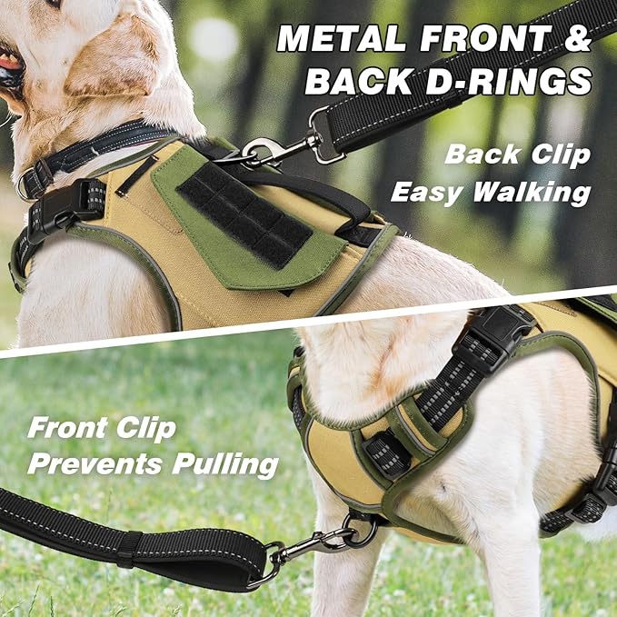 WINGOIN Tactical Dog Harness for Medium Dogs, No Pull Harness with Handle 2 Pockets Poop Bag, Reflective Dog Vest, Military Service Heavy Duty Big Dog Harness for Walking Hiking Training (Khaki, M)