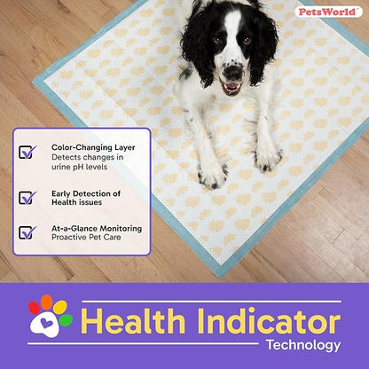 PETSWORLD Giant Dog Potty Pads, Odor-Eliminating, 36" x 36", Ultra Absorbent 5-Layer Leak-Proof Training Pads for Dogs & Cats (36x36 Health Indicating, 50 Count)