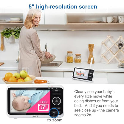 VTech [Upgraded] VM350-2 Baby Monitor, 5" Screen,2 Cameras,1000ft Range, Night Vision, 2-Way Audio, Lullabies, Secure Transmission No WiFi