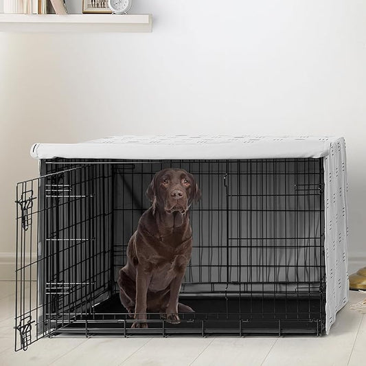Sweet Jojo Designs White and Black Boho Mudcloth Dog Crate Cover – Kennel Covers for 42 Inch Pet Cage Medium/Large - Black and White Bohemian Minimalist Southwest Mud Cloth Hatch Neutral Triple Line