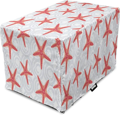 Lunarable Starfish Dog Crate Cover, Tropical Ocean with Sea Bubbles on Wavy Spiral Backdrop, Easy to Use Pet Kennel Cover for Medium Large Dogs, 42 Inch, Dark Coral Salmon