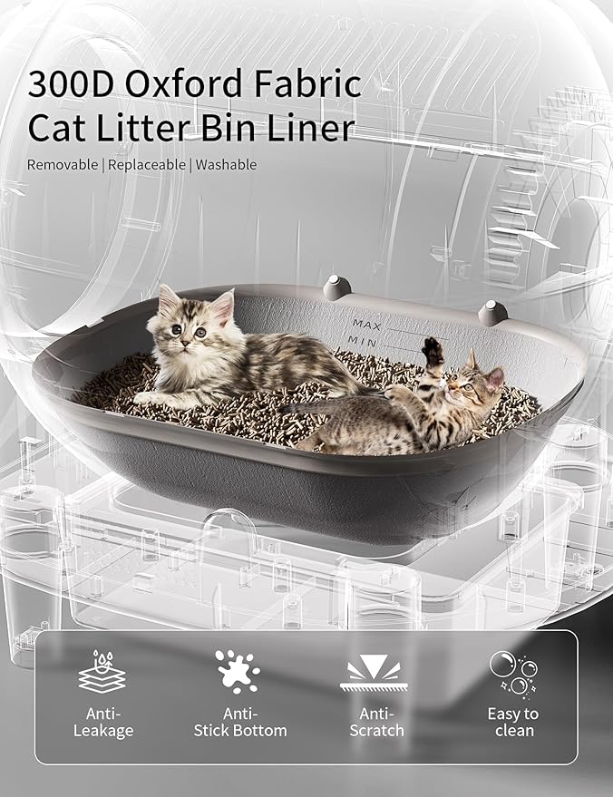 Automatic Cat Litter Box Self Cleaning with 10 Safety Radars,100L Smart Litter Box Used for 14 Days,Electric Litter Boxes with Stairs for Multiple Cats,APP-Control,Advanced Odor Control (Black)