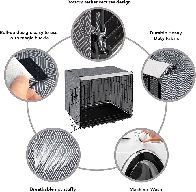 Dog Crate Cover for Wire Cages 36 Inch Indoor Breathable Polyester Pet Kennel Cover Machine Wash & Dry Double Door Lagre (Cover Only)