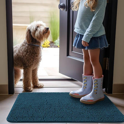 OLANLY Dog Door Mat for Muddy Paws 40x32, Absorbs Moisture and Dirt, Absorbent Non-Slip Washable Mat, Quick Dry Chenille, Mud Mat for Dogs, Entry Indoor Door Mat for Inside Floor, Atlantic Blue