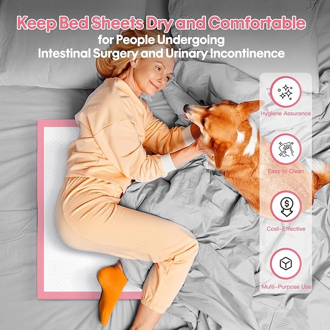 BinetGo Pink Disposable Pee Pads for Dogs, 25 Count 24” x 35.5” X-Large Wee Wee Pads for Dogs Urine, Extra Absorbent Unscented Puppy Pads, Pet Training Pad for Dog, Pink Doggy Pee Pads for Indoors