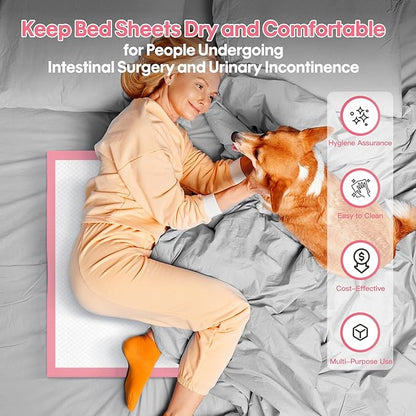 BinetGo Pink Disposable Pee Pads for Dogs, 25 Count 24” x 35.5” X-Large Wee Wee Pads for Dogs Urine, Extra Absorbent Unscented Puppy Pads, Pet Training Pad for Dog, Pink Doggy Pee Pads for Indoors