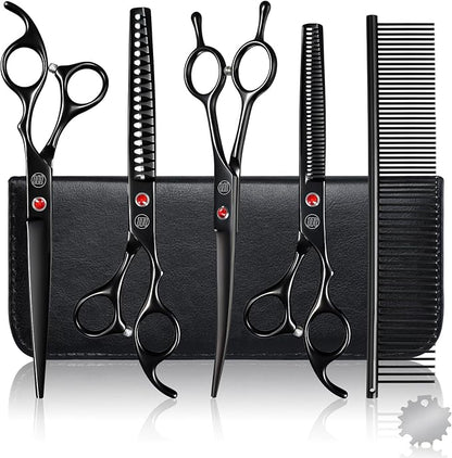Professional Dog Grooming Scissors Set, 7 Inch/8 Inch Pet Grooming Scissors Chunkers Shears for Dog, Curved Dog Grooming Scissors, Thinning Shears for Dog with Grooming Comb