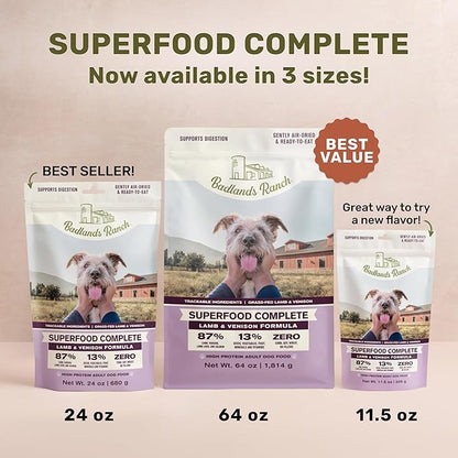 Superfood Complete, Air-Dried Adult Dog Food, High Protein, Zero Fillers, Superfood Nutrition by Katherine Heigl (Premium Lamb & Venison Formula, 11.5 oz.)