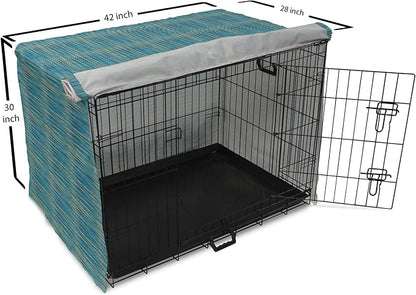 Lunarable Yellow and Blue Dog Crate Cover, Knitted Melange Inspired Graphic Clothing Texture Pattern, Easy to Use Pet Kennel Cover for Medium Large Dogs, 42 Inch, Pale Yellow Navy Blue