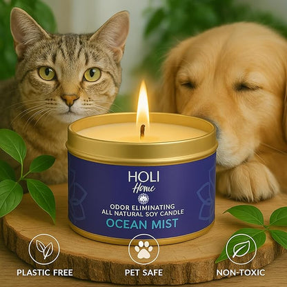 HOLI Pet Odor Eliminator Candle – Tropicale Scent – All Natural Soy Wax, Paraben & Phthalate Free, Pet Safe, Long-Lasting 30-Hour Burn, Non-Toxic & Plastic-Free Air Freshener for Home