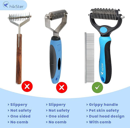 Dematting Comb for Dogs & Cats with Stainless Steel Rake Comb, Double Sided Pet Grooming Tools, Furever Brush, Cat Dematting Tool, Undercoat Rake for Small, Medium & Large Hairs Coat