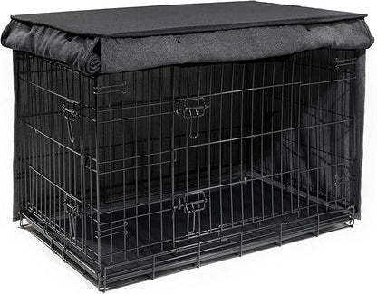 Friends Forever Metal Dog Crate Cover 48 inch, Wire Dog Kennel Cover w/Light Blocking Protective Curtain, Dog Cage Cover w/Roller Shades, Machine Washable, Trucker Black