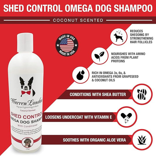 Warren London Shed Control Dog Shampoo for Shedding | 2-in-1 Dog DeShedding Shampoo and Conditioner | Nourishes Hair Follicles w/Grapeseed & Coconut Oil | Anti Shedding Shampoo for Dogs | 17oz