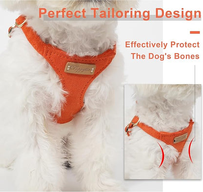 Puppytie No Pull XXS Puppy Harness with Multifunction Dog Leash,Soft Adjustable No Choke Escape Proof Pet Harness Vest,Orange,XXS
