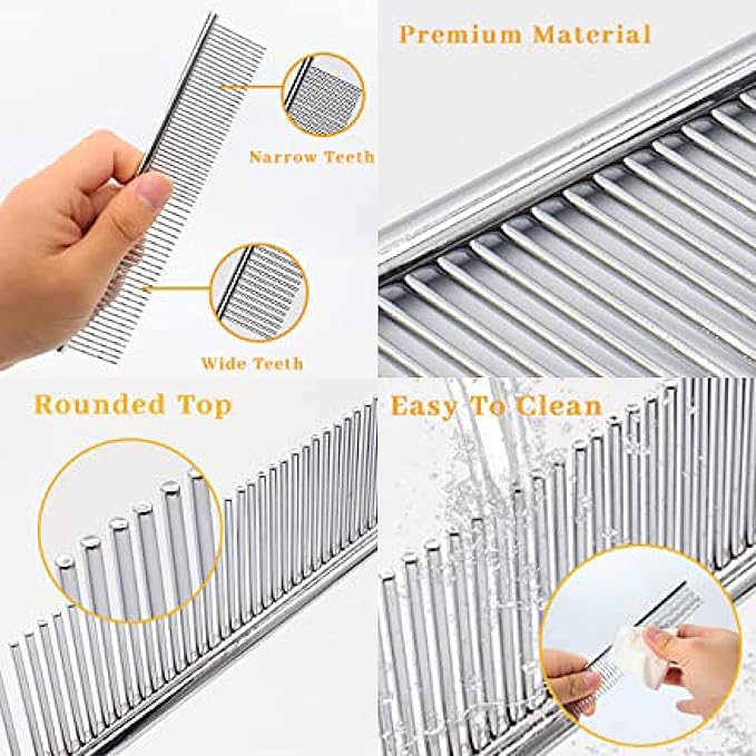 Dog Metal Comb 7.5inch Dogs Dematting Tool Pet Grooming Comb Stainless Steel Teeth Cats Pubby Comb for Removing Hair (M: 19x4cm)