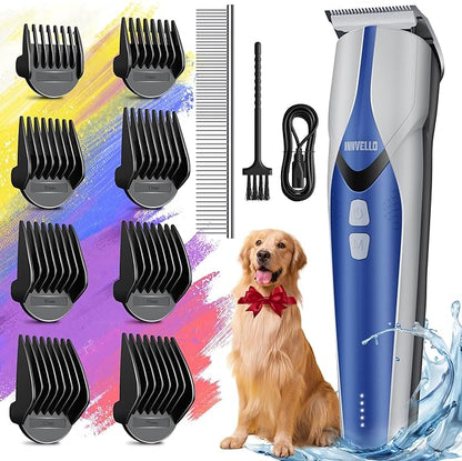 Cordless Cat & Dog Shaver, 5 Speed Low Noise Hair Clippers, Metal Blade & 8 Ceramic Comb Trimmer, Blue