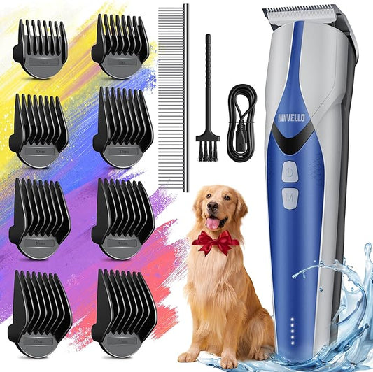 Cordless Cat & Dog Shaver, 5 Speed Low Noise Hair Clippers, Metal Blade & 8 Ceramic Comb Trimmer, Blue
