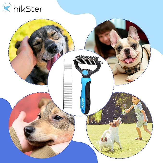 Dematting Comb for Dogs & Cats with Stainless Steel Rake Comb, Double Sided Pet Grooming Tools, Furever Brush, Cat Dematting Tool, Undercoat Rake for Small, Medium & Large Hairs Coat