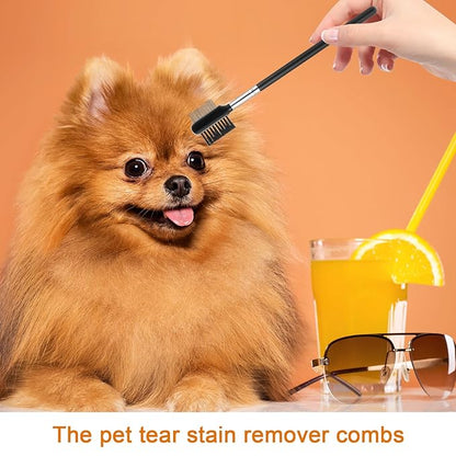 2 Pcs Metal Grooming Comb for Dogs, Double-Sided Tear Stain Remover Combs for Small Dogs, Puppies, and Cats, Eye Cleaning Combs - Removing Tear Stains, Crust, Mucus, and Fleas
