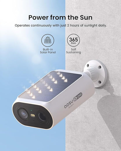 aosu Solar Security Cameras Wireless Outdoor, 2Mins DIY Installation, No Subscription Cameras for Home Security System, Local Storage, 2K Color Night Vision for Surveillance, 2.4&5ghz WiFi, 4 Cam-kit