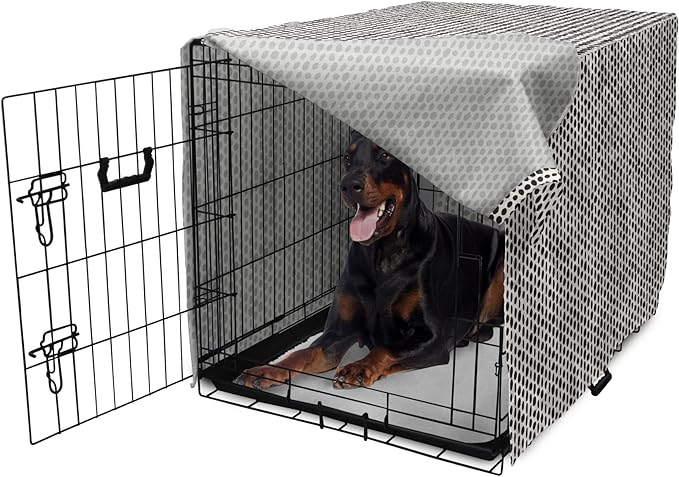 Lunarable Abstract Dog Crate Cover, Monochrome Grunge Pattern with Modern Round Shapes Print, Easy to Use Pet Kennel Cover for Medium Large Dogs, 42 Inch, Grey Charcoal