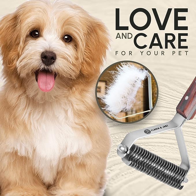Flamia & Jabz Undercoat Rake for Dogs & Cats, Dematting Grooming Stripper Tool (24 Blades)