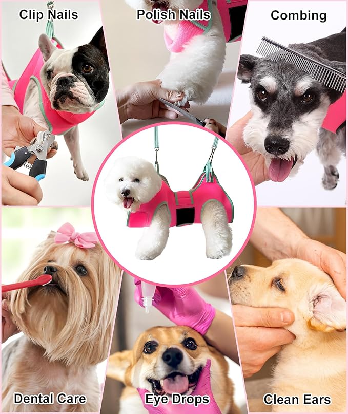 Dog Grooming Hammock with Thick Fabric Neck Support & Wide Strap Restraint for Small Dogs